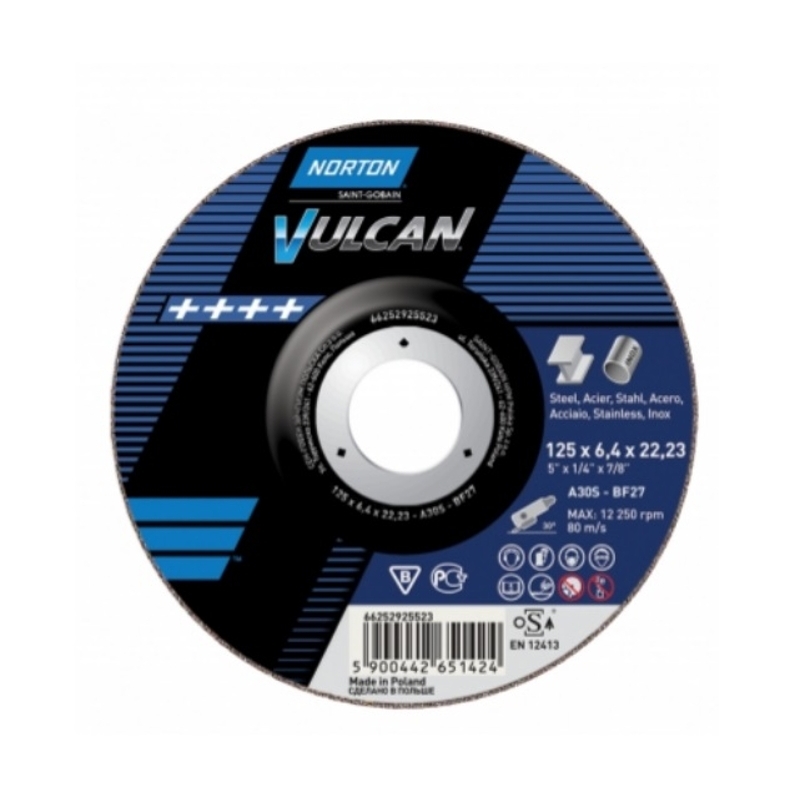 Discos de Desbaste VULCAN para METAL INOX 125X6.5X22 - NORTON 66252925523